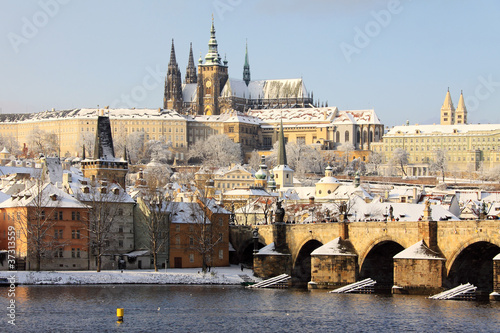 Romantic Snowy Prague gothic Castle, Czech Republic