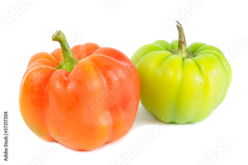 Red and Green Bell Peppers Isolated on White Background