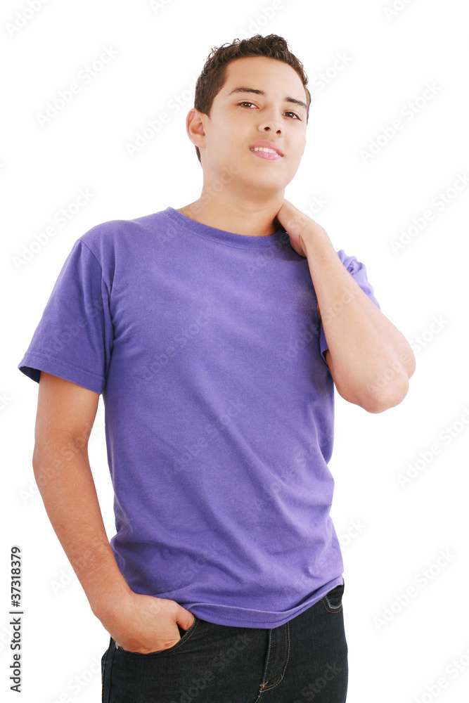 Handsome teenager boy, casual dressed. Studio shot, white backgr Handsome teenager boy, casual dressed. Studio shot, white backgr
