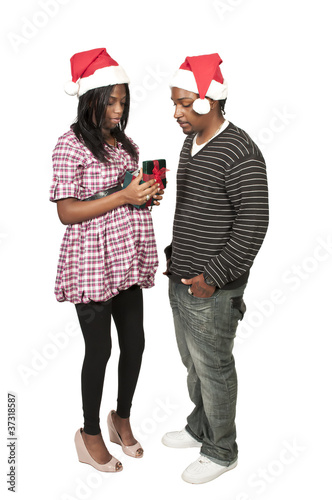 Black Couple Opening a Christmas or birthday present