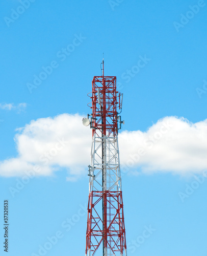 mobile antenna tower with blue sky background