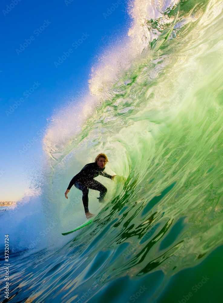 Surfer on Blue Ocean Wave