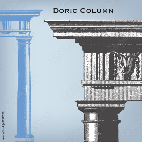 Engraving vintage doric column.