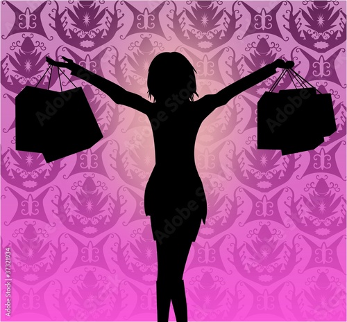 Glückliche Frau mit Taschen - Shopping