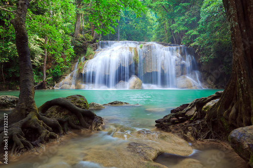 Fototapeta Naklejka Na Ścianę i Meble -  Deep forest Waterfall, Kanchanaburi, Thailand