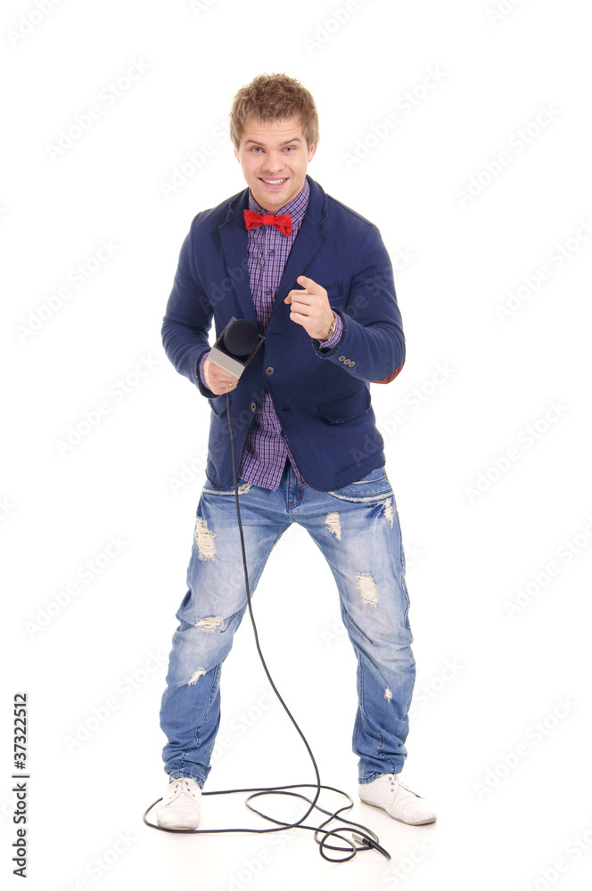 Fototapeta premium adult boy and microphone