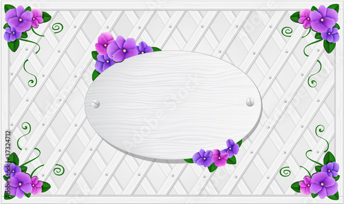 Wooden trellis with violets