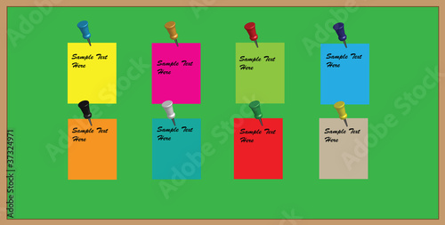 A Green Pinboard with memos with editable text and pushpins