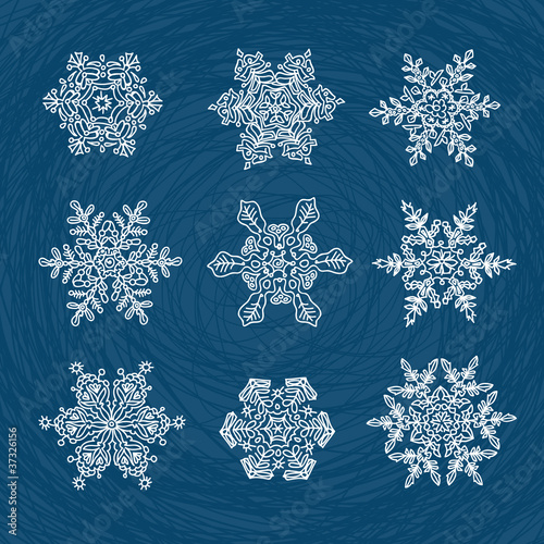 Macro-structure of real snowflakes, transformed and drawn as orn