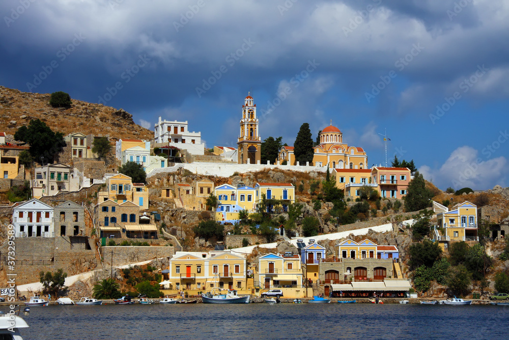 Greece. Dodecanesse.Island Symi (Simi).Colorful houses