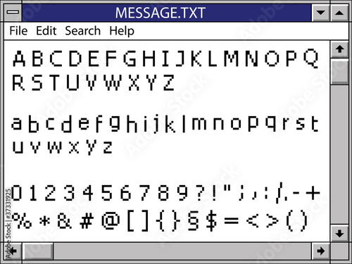 nostalgic window including full pixel font alphabet