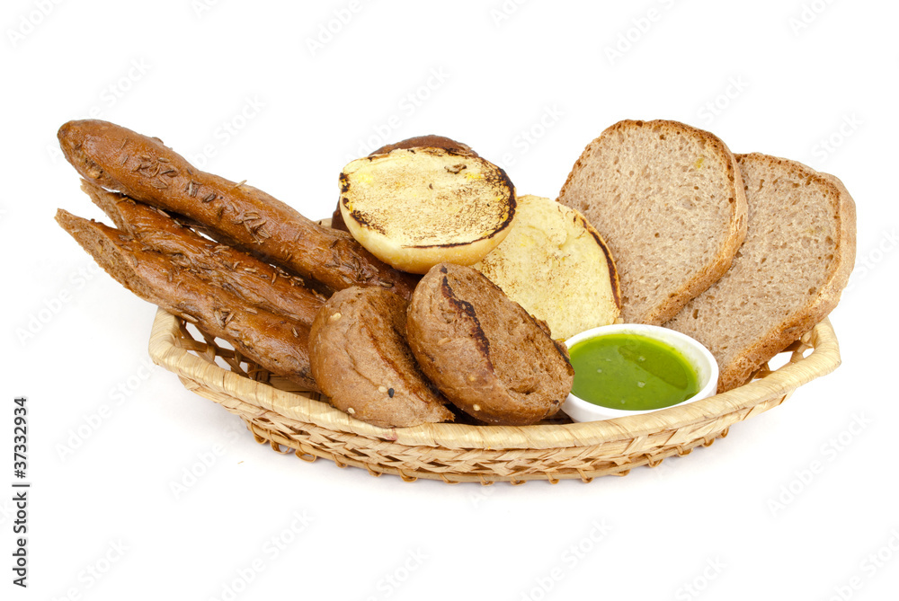 tasty baked with ears of wheat, isolated on a white background