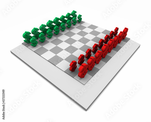 Chess Board with Dollars Red   Green