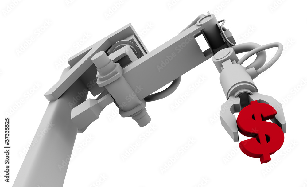 Naklejka premium Dollar Symbol in Grip of Robot Arm