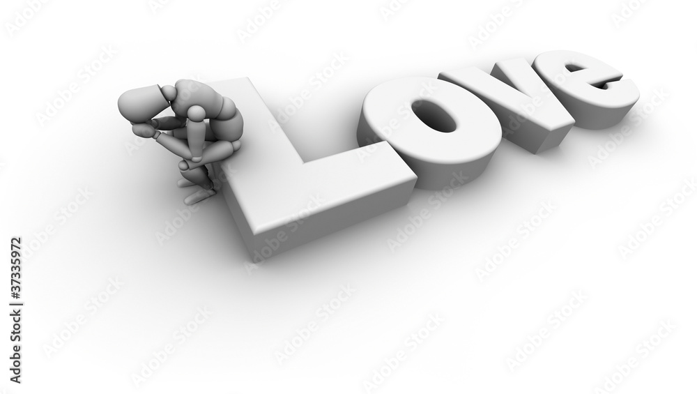 Sad Person Sitting on 'Love' Text Sad Person Sitting on 'Love' Text