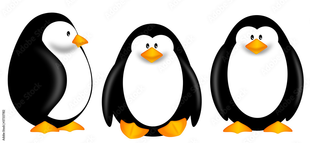Fototapeta premium Cute Penguins Clipart Isolated on White Background