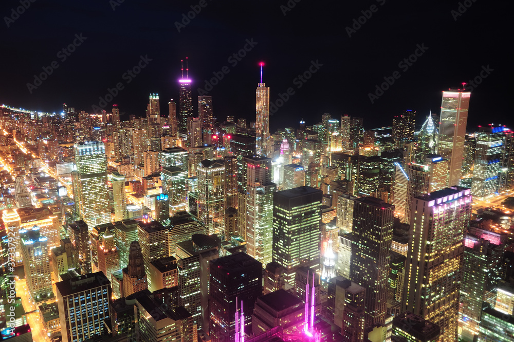Obraz premium Chicago night aerial view