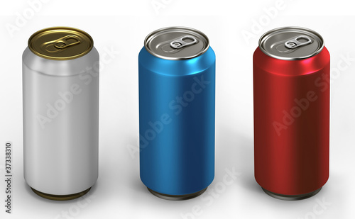 3d illustration of three aluminum cans over white background