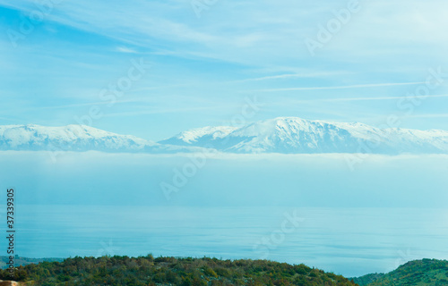 Blue snowy mountains in Macedonia