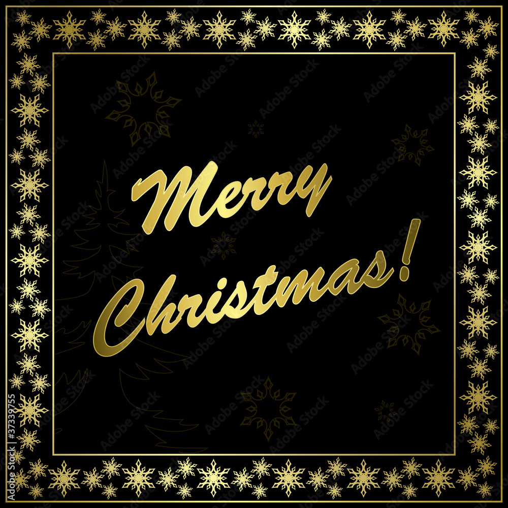 square vector black christmas card with gold frame and decor square vector black christmas card with gold frame and decor
