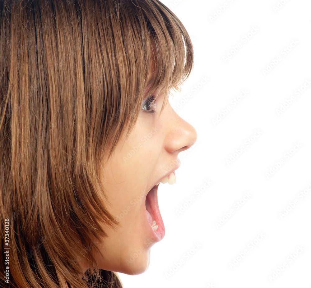 Profile of the pretty girl screaming Profile of the pretty girl screaming
