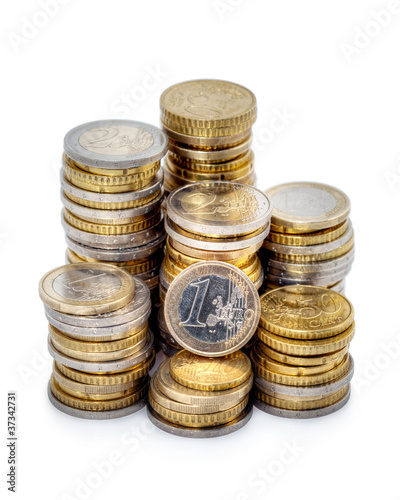 Piles de monnaie d'euros