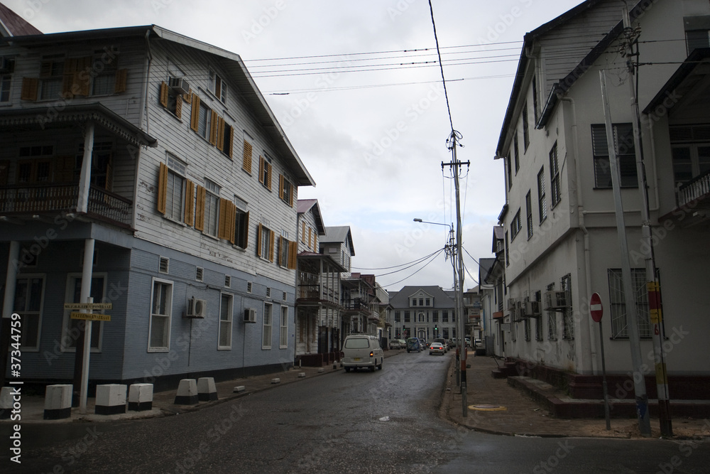 Street in the center of Paramaribo, Suriname, South America