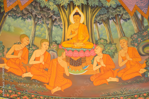 Painted on temple wall about buddha's biography