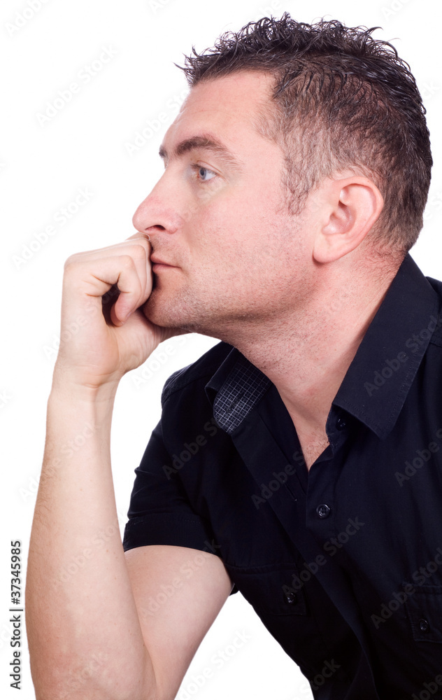 Thoughtful guy isolated on white background