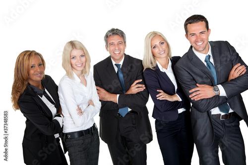 Business people standing with hands folded