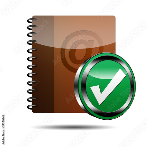 Icono agenda e-mail 3D con señal validacion photo