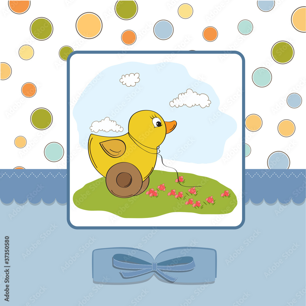 Fototapeta premium welcome baby card with duck toy