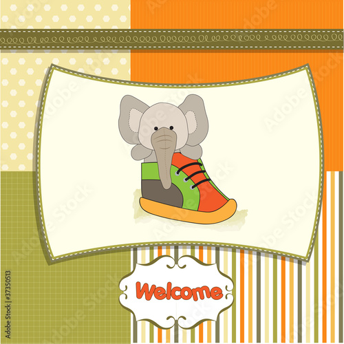 shower card with an elephant hidden in a shoe
