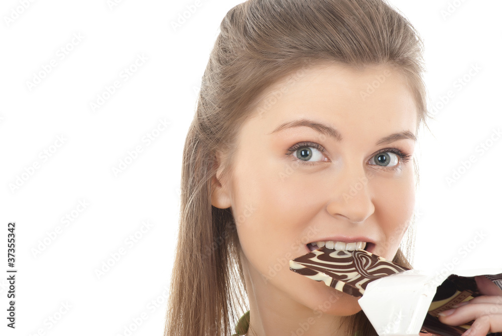 portrait of beautiful woman with a chocolate portrait of beautiful woman with a chocolate