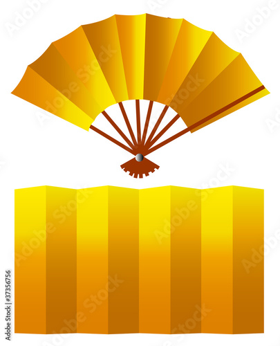 金の扇と屏風