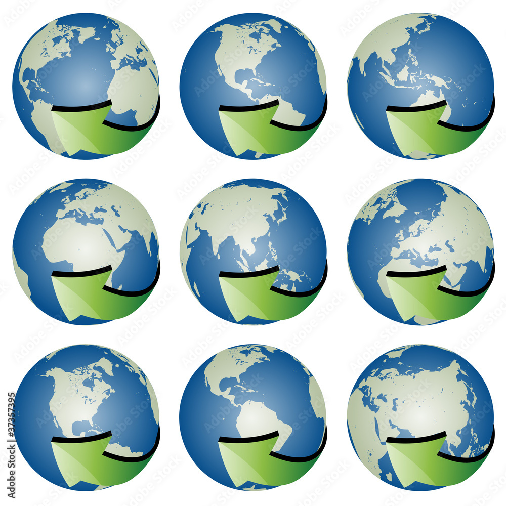 vector globes with arrows
