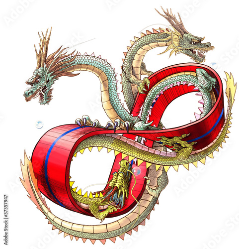 メビウスの輪と三頭の龍 白背景 Stock イラスト Adobe Stock