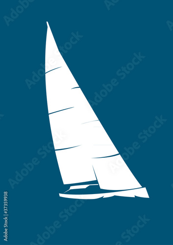 white stylized yacht on blue background
