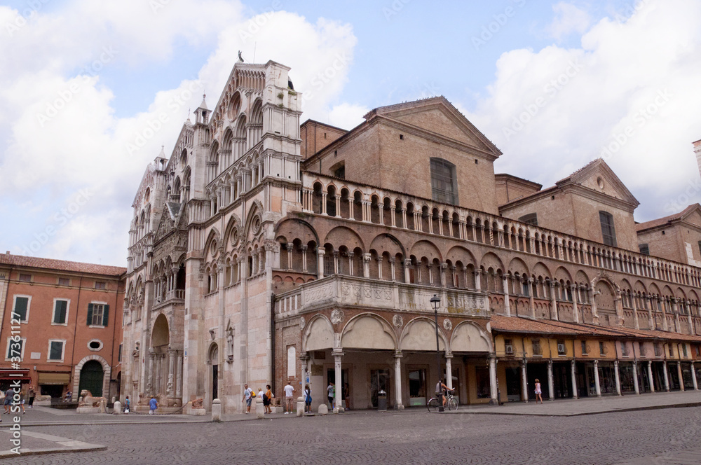 Facade of the cathedral in Ferrara Italy