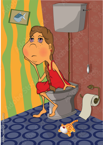 The girl in a toilet.. Cartoon
