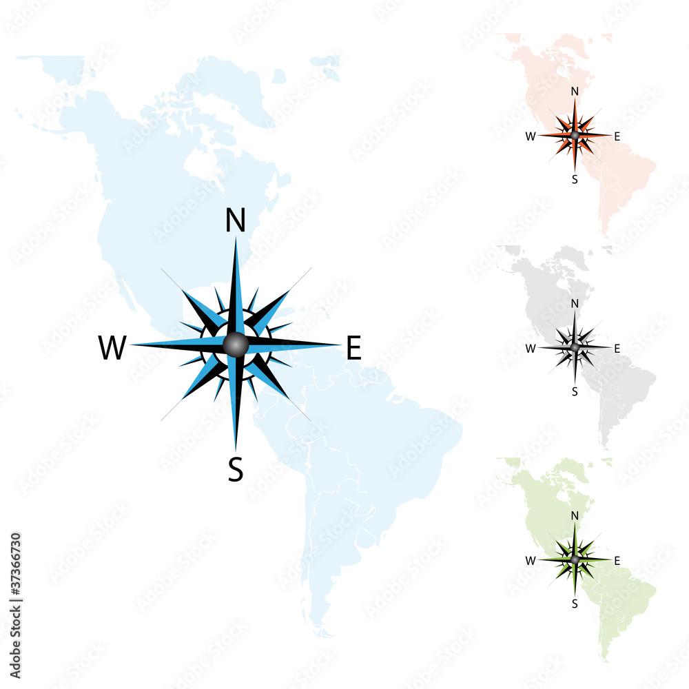 Fototapeta premium Vector compass on the map of America