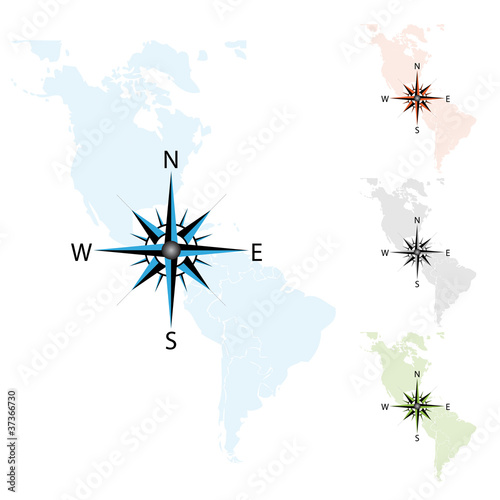 Vector compass on the map of America