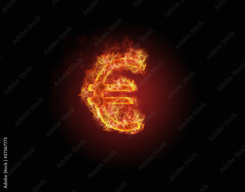 Burning Euro currency symbol Burning Euro currency symbol