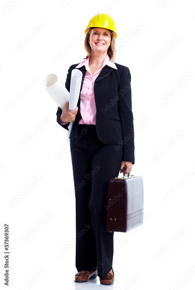 Smiling business woman engineer. Smiling business woman engineer.