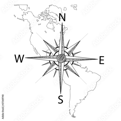 Vector compass on the map of America