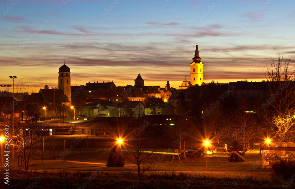 Colorful dusk at historic Town of Krizevci
