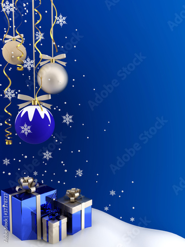 Postcard - Christmas baubles and gifts.