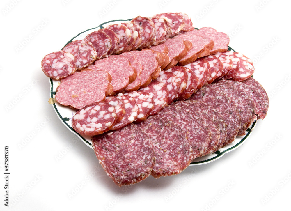 Cutted sausage on a dish
