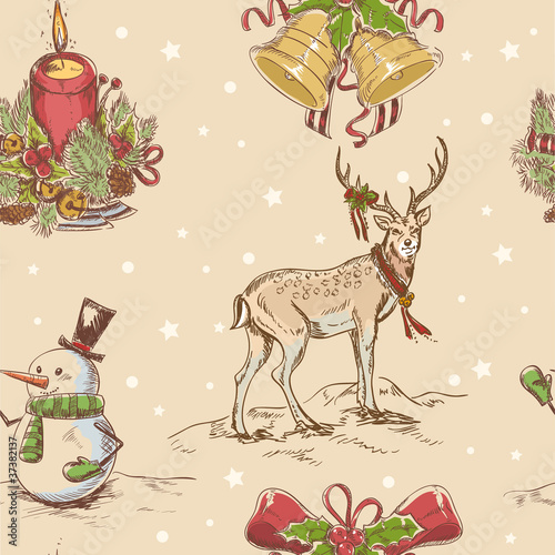 Creative seamless Christmas hand drawn texture