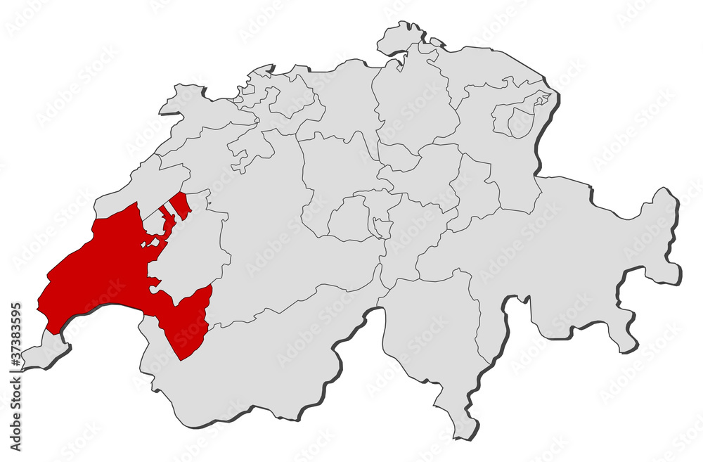 Map of Swizerland, Vaud highlighted Map of Swizerland, Vaud highlighted